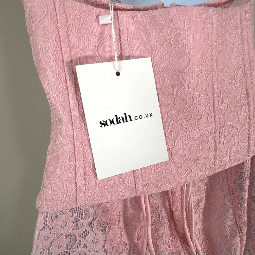 Pink Lace Halter Corset Mini Dress Coquette Y2K Fairycore Bodycon Party Dress - Picture 10 of 14